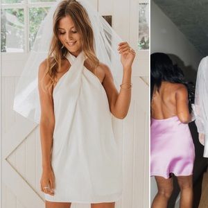 Show me your Mumu white satin halter dress, never worn.